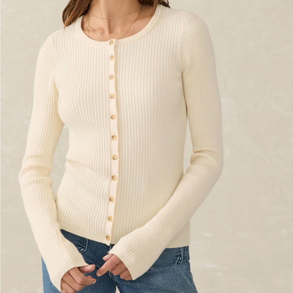 FAHERTY Stretch Cotton Cashmere  Rib Cardigan  Size XS